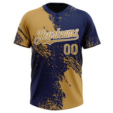 Load image into Gallery viewer, Custom Old Gold Navy-White 3D Pattern Abstract Brush Stroke Two-Button Unisex Softball Jersey