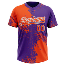 Load image into Gallery viewer, Custom Orange Purple-White 3D Pattern Abstract Brush Stroke Two-Button Unisex Softball Jersey