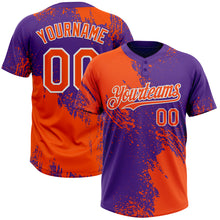 Load image into Gallery viewer, Custom Orange Purple-White 3D Pattern Abstract Brush Stroke Two-Button Unisex Softball Jersey