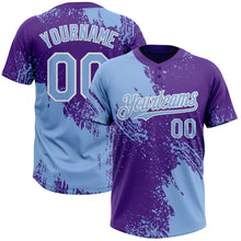 Load image into Gallery viewer, Custom Light Blue Purple-White 3D Pattern Abstract Brush Stroke Two-Button Unisex Softball Jersey