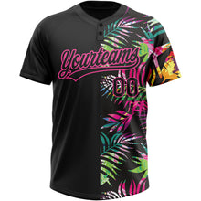 Load image into Gallery viewer, Custom Black Pink 3D Pattern Hawaii Tropical Palm Leaves Two-Button Unisex Softball Jersey