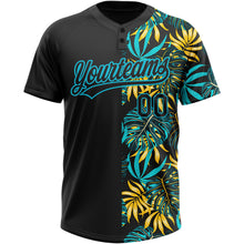 Load image into Gallery viewer, Custom Black Lakes Blue 3D Pattern Hawaii Tropical Palm Leaves Two-Button Unisex Softball Jersey