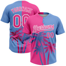 Load image into Gallery viewer, Custom Pink Light Blue-White 3D Pattern Hawaii Coconut Trees Two-Button Unisex Softball Jersey