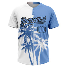 Load image into Gallery viewer, Custom White Light Blue-Black 3D Pattern Hawaii Coconut Trees Two-Button Unisex Softball Jersey