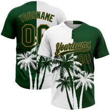Load image into Gallery viewer, Custom White Green-Old Gold 3D Pattern Hawaii Coconut Trees Two-Button Unisex Softball Jersey