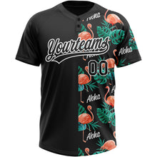 Load image into Gallery viewer, Custom Black White 3D Pattern Hawaii Flamingos And Leaves Two-Button Unisex Softball Jersey