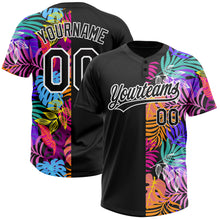 Load image into Gallery viewer, Custom Black White 3D Pattern Hawaii Tropical Palm Trees Two-Button Unisex Softball Jersey