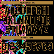 Load image into Gallery viewer, Custom Black Old Gold 3D Pattern Hawaii Tropical Palm Leaves Two-Button Unisex Softball Jersey