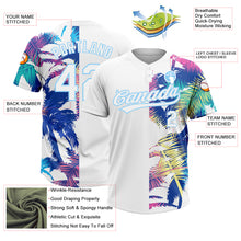 Load image into Gallery viewer, Custom White Light Blue 3D Pattern Hawaii Palm Trees Two-Button Unisex Softball Jersey