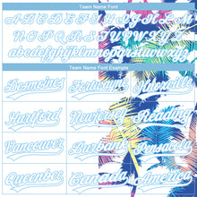 Load image into Gallery viewer, Custom White Light Blue 3D Pattern Hawaii Palm Trees Two-Button Unisex Softball Jersey