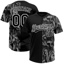 Load image into Gallery viewer, Custom Black White 3D Pattern Leopards And Tropical Palm Leaves Two-Button Unisex Softball Jersey