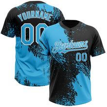Load image into Gallery viewer, Custom Sky Blue Black-White 3D Pattern Abstract Brush Stroke Two-Button Unisex Softball Jersey