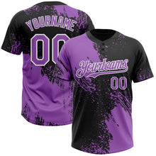 Load image into Gallery viewer, Custom Medium Purple Black-White 3D Pattern Abstract Brush Stroke Two-Button Unisex Softball Jersey