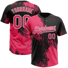 Load image into Gallery viewer, Custom Neon Pink Black-White 3D Pattern Abstract Brush Stroke Two-Button Unisex Softball Jersey