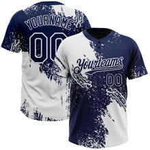 Load image into Gallery viewer, Custom White Navy 3D Pattern Abstract Brush Stroke Two-Button Unisex Softball Jersey