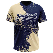 Load image into Gallery viewer, Custom Cream Navy-White 3D Pattern Abstract Brush Stroke Two-Button Unisex Softball Jersey