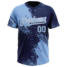 Load image into Gallery viewer, Custom Light Blue Navy-White 3D Pattern Abstract Brush Stroke Two-Button Unisex Softball Jersey