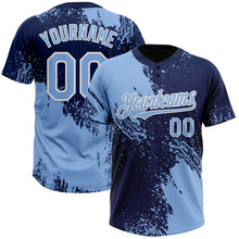 Load image into Gallery viewer, Custom Light Blue Navy-White 3D Pattern Abstract Brush Stroke Two-Button Unisex Softball Jersey