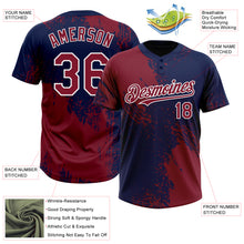 Load image into Gallery viewer, Custom Crimson Navy-White 3D Pattern Abstract Brush Stroke Two-Button Unisex Softball Jersey