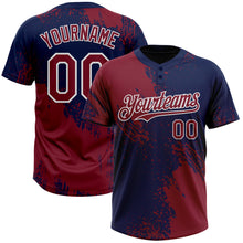 Load image into Gallery viewer, Custom Crimson Navy-White 3D Pattern Abstract Brush Stroke Two-Button Unisex Softball Jersey
