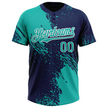 Load image into Gallery viewer, Custom Aqua Navy-White 3D Pattern Abstract Brush Stroke Two-Button Unisex Softball Jersey