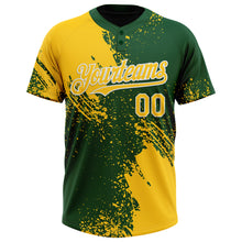 Load image into Gallery viewer, Custom Yellow Green-White 3D Pattern Abstract Brush Stroke Two-Button Unisex Softball Jersey