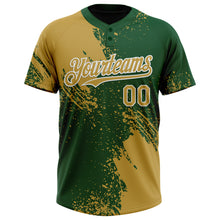 Load image into Gallery viewer, Custom Old Gold Green-White 3D Pattern Abstract Brush Stroke Two-Button Unisex Softball Jersey