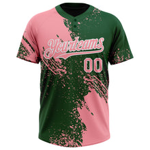 Load image into Gallery viewer, Custom Medium Pink Green-White 3D Pattern Abstract Brush Stroke Two-Button Unisex Softball Jersey