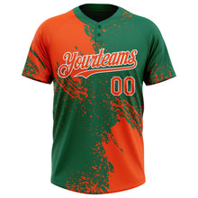 Load image into Gallery viewer, Custom Orange Kelly Green-White 3D Pattern Abstract Brush Stroke Two-Button Unisex Softball Jersey
