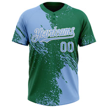 Load image into Gallery viewer, Custom Light Blue Kelly Green-White 3D Pattern Abstract Brush Stroke Two-Button Unisex Softball Jersey