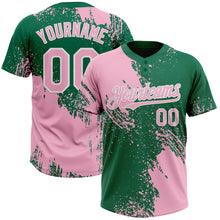 Load image into Gallery viewer, Custom Light Pink Kelly Green-White 3D Pattern Abstract Brush Stroke Two-Button Unisex Softball Jersey
