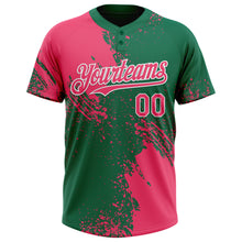 Load image into Gallery viewer, Custom Neon Pink Kelly Green-White 3D Pattern Abstract Brush Stroke Two-Button Unisex Softball Jersey
