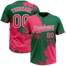 Load image into Gallery viewer, Custom Neon Pink Kelly Green-White 3D Pattern Abstract Brush Stroke Two-Button Unisex Softball Jersey