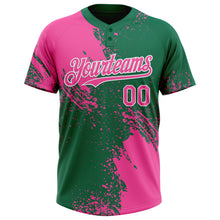 Load image into Gallery viewer, Custom Pink Kelly Green-White 3D Pattern Abstract Brush Stroke Two-Button Unisex Softball Jersey