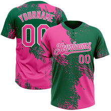 Load image into Gallery viewer, Custom Pink Kelly Green-White 3D Pattern Abstract Brush Stroke Two-Button Unisex Softball Jersey