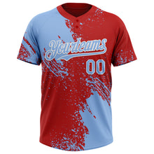 Load image into Gallery viewer, Custom Light Blue Red-White 3D Pattern Abstract Brush Stroke Two-Button Unisex Softball Jersey