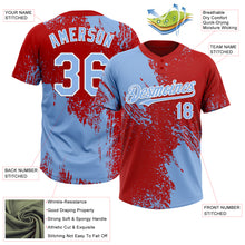 Load image into Gallery viewer, Custom Light Blue Red-White 3D Pattern Abstract Brush Stroke Two-Button Unisex Softball Jersey