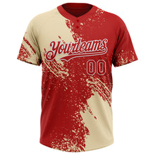 Load image into Gallery viewer, Custom Cream Red-White 3D Pattern Abstract Brush Stroke Two-Button Unisex Softball Jersey