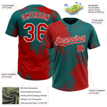 Load image into Gallery viewer, Custom Red Teal-White 3D Pattern Abstract Brush Stroke Two-Button Unisex Softball Jersey