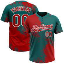 Load image into Gallery viewer, Custom Red Teal-White 3D Pattern Abstract Brush Stroke Two-Button Unisex Softball Jersey