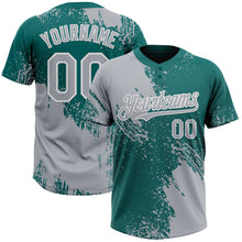 Load image into Gallery viewer, Custom Gray Teal-White 3D Pattern Abstract Brush Stroke Two-Button Unisex Softball Jersey