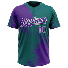 Load image into Gallery viewer, Custom Purple Teal-White 3D Pattern Abstract Brush Stroke Two-Button Unisex Softball Jersey