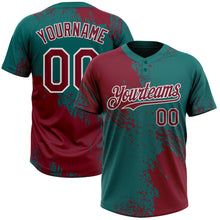 Load image into Gallery viewer, Custom Crimson Teal-White 3D Pattern Abstract Brush Stroke Two-Button Unisex Softball Jersey