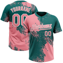 Load image into Gallery viewer, Custom Medium Pink Teal-White 3D Pattern Abstract Brush Stroke Two-Button Unisex Softball Jersey