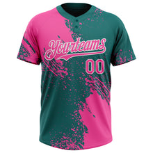 Load image into Gallery viewer, Custom Pink Teal-White 3D Pattern Abstract Brush Stroke Two-Button Unisex Softball Jersey