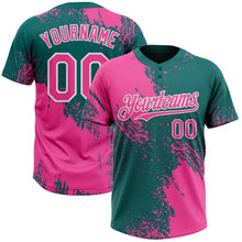 Load image into Gallery viewer, Custom Pink Teal-White 3D Pattern Abstract Brush Stroke Two-Button Unisex Softball Jersey