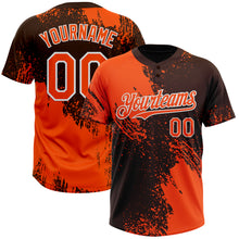 Load image into Gallery viewer, Custom Orange Brown-White 3D Pattern Abstract Brush Stroke Two-Button Unisex Softball Jersey