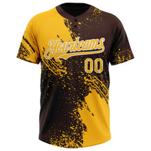 Load image into Gallery viewer, Custom Gold Brown-White 3D Pattern Abstract Brush Stroke Two-Button Unisex Softball Jersey