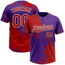 Load image into Gallery viewer, Custom Red Purple-White 3D Pattern Abstract Brush Stroke Two-Button Unisex Softball Jersey
