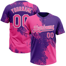 Load image into Gallery viewer, Custom Pink Purple-White 3D Pattern Abstract Brush Stroke Two-Button Unisex Softball Jersey